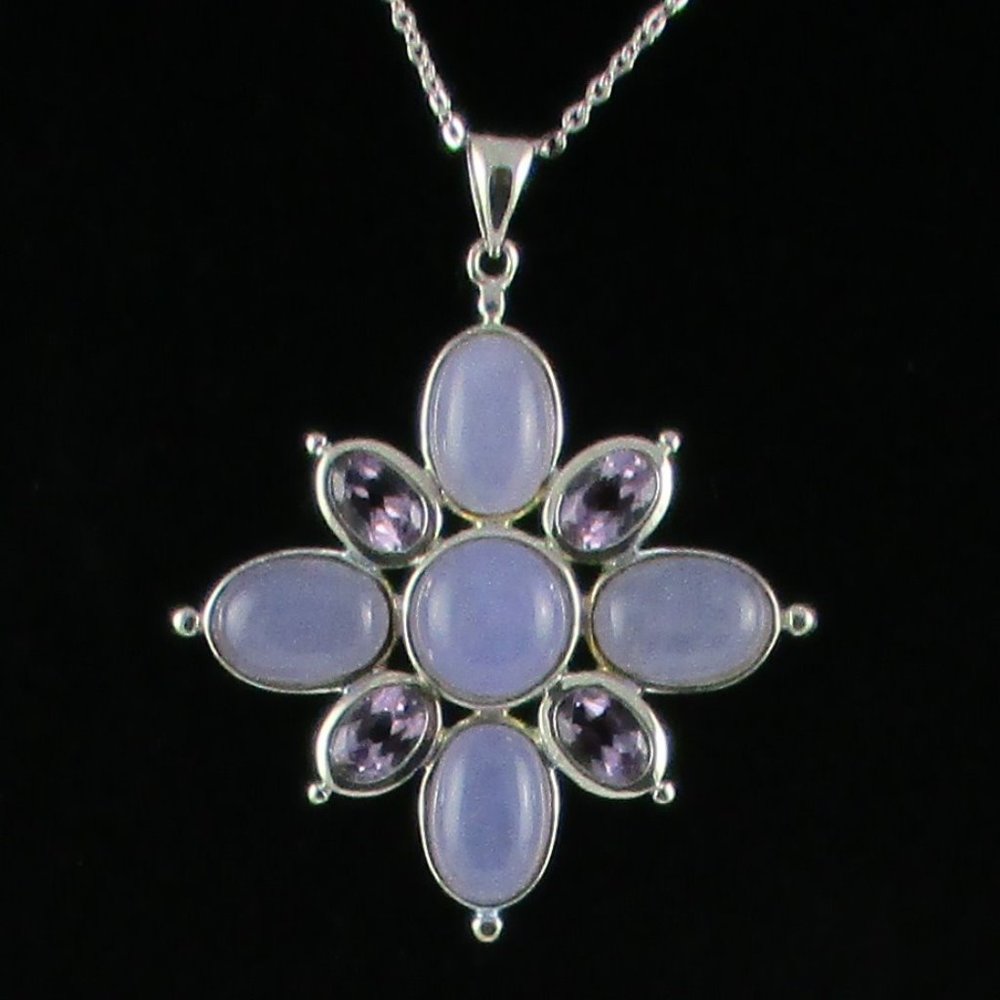 1.20ct Amethyst & Quartzite Cluster Pendant/Chain